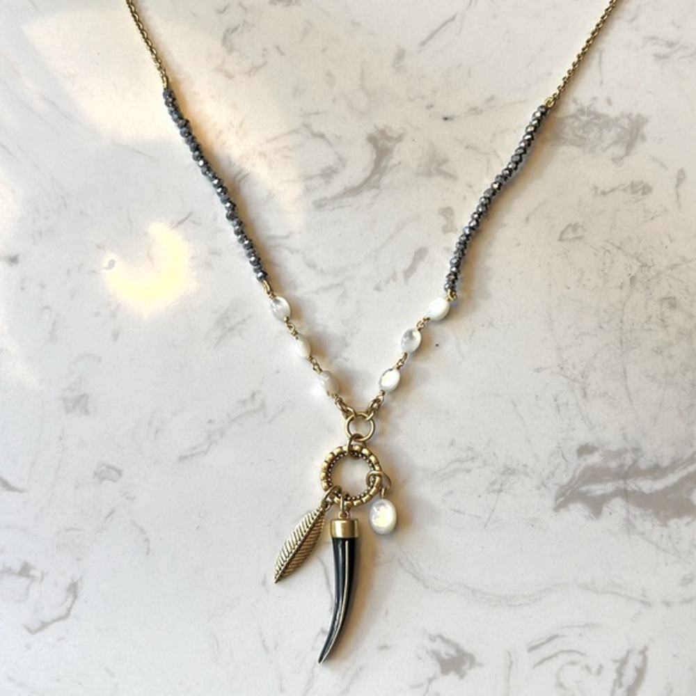 Beaded Horn Pendant Necklace